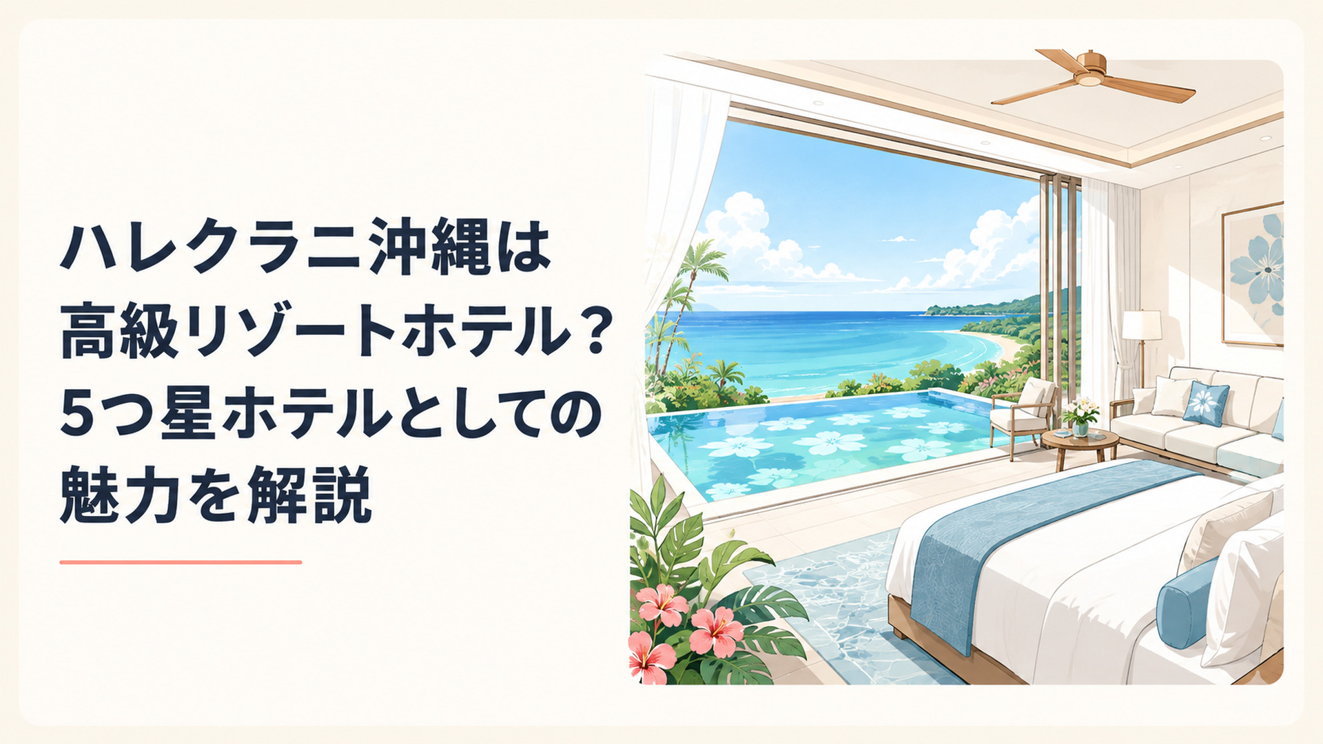 青い海を望む白を基調とした客室とオーキッドプールが広がるハレクラニ沖縄の高級リゾート風景